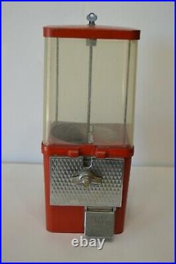 Vintage Dime Gumball Machine Red Metal Plastic Bin With Key Works Great Vending