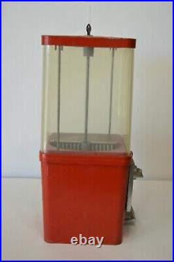 Vintage Dime Gumball Machine Red Metal Plastic Bin With Key Works Great Vending