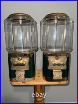 Vintage Double Barrel Wood Stand Gumball Candy Nut Vending Machine Collectable