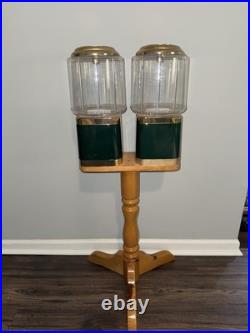 Vintage Double Barrel Wood Stand Gumball Candy Nut Vending Machine Collectable