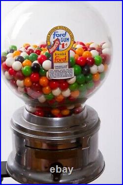 Vintage Double Ford Gumball Vending Penny Machine with Stand 1 Cent Gum Ball