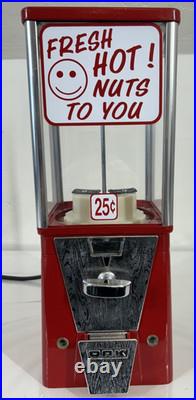Vintage Electric OAK HOT NUTS Peanut Gumball Machine 25 Cent Coin Operated KEY