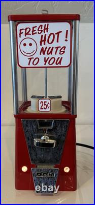 Vintage Electric OAK HOT NUTS Peanut Gumball Machine 25 Cent Coin Operated KEY