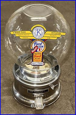 Vintage FORD 1C Penny Gum Gumball Machine AKRON NY Chrome WING KIWANIS CLUB LOGO