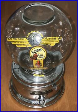 Vintage FORD 1C Penny Gum Gumball Machine LOCKPORT NY Chrome OLD LOGO KIWANIS