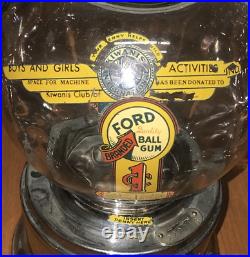 Vintage FORD 1C Penny Gum Gumball Machine LOCKPORT NY Chrome OLD LOGO KIWANIS