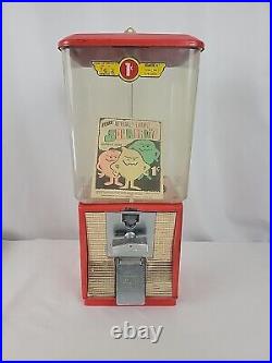 Vintage Folz 1 Cent Gumball Machine Red Working With Key & Vending Card 17 Tall