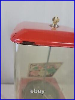 Vintage Folz 1 Cent Gumball Machine Red Working With Key & Vending Card 17 Tall