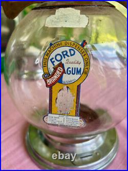 Vintage Ford 10 Cent Gum Ball Machine with Glass Globe & Copper Topper Kiwanis