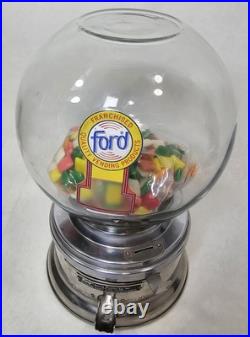 Vintage Ford 1 Cent Glass Globe Chiclet Gumball Machine With Pound Of Chiclets