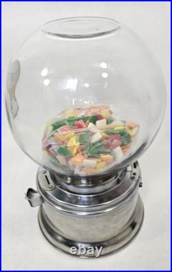 Vintage Ford 1 Cent Glass Globe Chiclet Gumball Machine With Pound Of Chiclets