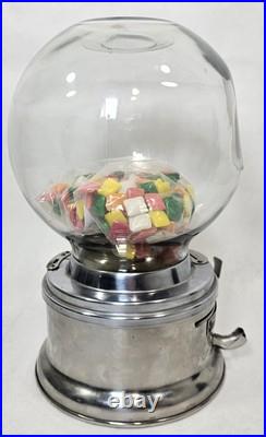 Vintage Ford 1 Cent Glass Globe Chiclet Gumball Machine With Pound Of Chiclets