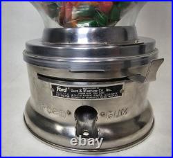 Vintage Ford 1 Cent Glass Globe Chiclet Gumball Machine With Pound Of Chiclets
