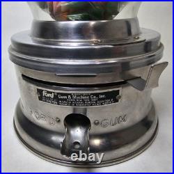 Vintage Ford 1 Cent Glass Globe Chiclet Gumball Machine With Pound Of Chiclets