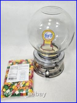 Vintage Ford 1 Cent Glass Globe Chiclet Gumball Machine With Pound Of Chiclets