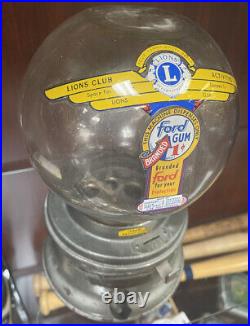 Vintage Ford 1 Cent Lions Club International Gumball Machine with Glass Top