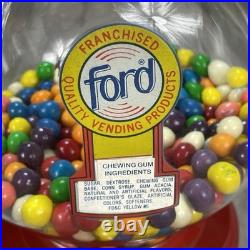 Vintage Ford Gum Ball Machine 1 Cent Penny Glass Globe Test Working Key Lock Red