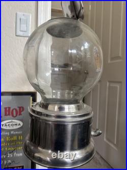 Vintage Ford Gum Ball Machine Penny Glass Silver 1 One Cent Globe