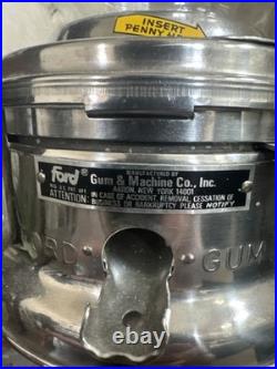Vintage Ford Gum Ball Machine Penny Glass Silver 1 One Cent Globe