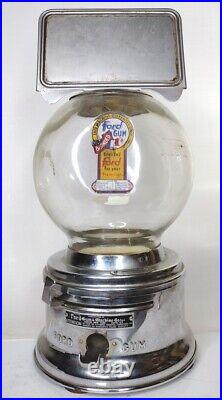 Vintage Ford Gum Dispensing Machine Stainless Steel w Glass Globe & Sign Holder