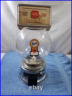 Vintage Ford Gumball Machine Co Vending Machine With Advertising Placard