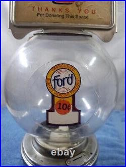 Vintage Ford Gumball Machine Co Vending Machine With Advertising Placard
