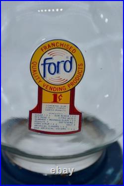 Vintage Ford Gumball Machine Glass Globe and Coin Slot Collar 1 Cent