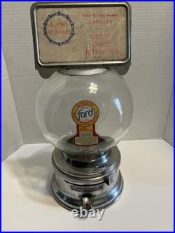 Vintage Ford Penny Gumball Machine Glass Globe Lock and Key