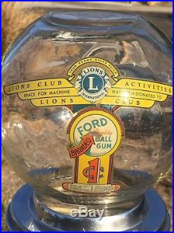 Vintage Ford Penny Gumball candy vending machine on stand, 1 Cent. Lions Club 38