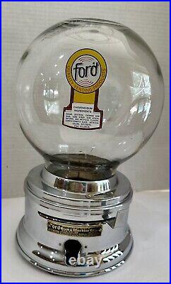 Vintage Glass Globe Ford Penny One Cent Gumball Machine Ford Gum USA Made EUC