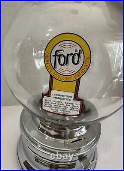 Vintage Glass Globe Ford Penny One Cent Gumball Machine Ford Gum USA Made EUC