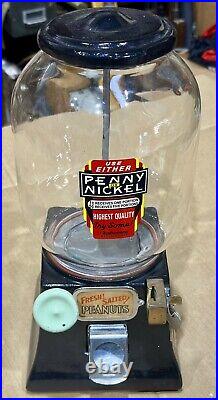 Vintage Glass Northwestern 31 Porcelain Penny/Nickel Bulk Vender c. 1930 w Keys