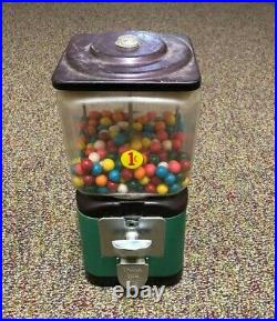 Vintage Green One Penny Gum Ball Machine, Acorn, Original Gum Balls Not To Eat
