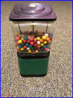 Vintage Green One Penny Gum Ball Machine, Acorn, Original Gum Balls Not To Eat