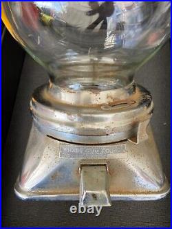 Vintage Gum Ball Machine 1 Cent Dispenser Hart Gum Company Glass Globe
