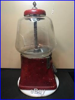 Vintage Gumball Machine. 1 Cent Silver King. Original Red Paint And Key. 1940s