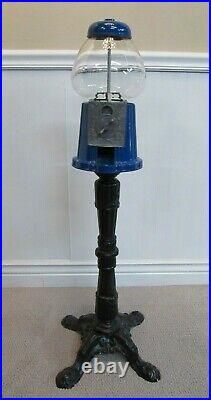 Vintage Gumball Machine, Cast Iron, Blue, Works