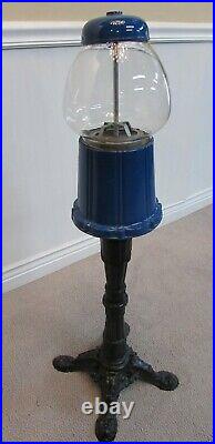 Vintage Gumball Machine, Cast Iron, Blue, Works