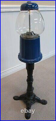 Vintage Gumball Machine, Cast Iron, Blue, Works