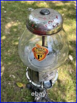 Vintage Gumball Peanut Machine 1 Cent On Stand