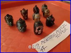 Vintage Gumball Plastic Painted Monster Head Pencil Topper Charms Lot Of 9