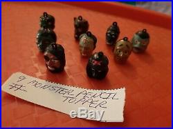 Vintage Gumball Plastic Painted Monster Head Pencil Topper Charms Lot Of 9