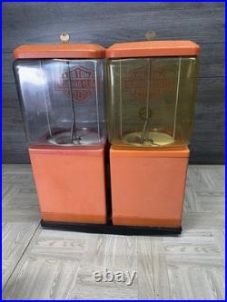 Vintage Harley Davidson Double Gumball Machine 25 Cent Riding Antique Working