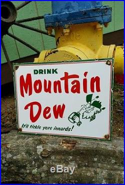 Vintage MOUNTAIN DEW porcelain sign vending machine plaque soda fountain display