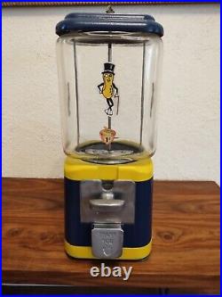 Vintage Maize and Blue 1 Cent Acorn / Oak Gumball Machine, with Key