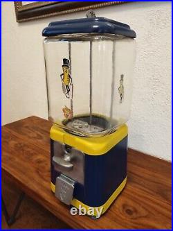 Vintage Maize and Blue 1 Cent Acorn / Oak Gumball Machine, with Key