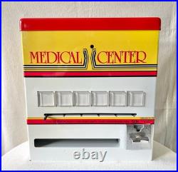 Vintage Medical Center Coin Operated Metal Vending Machine Countertop Dispenser