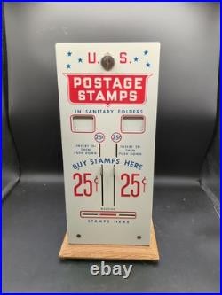 Vintage Metal US Mail Postage Stamp Vending Machine Dispenser Coin 25/25 Cent