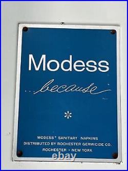 Vintage Modess Sanitary Napkin Tampon Gas Station Vending Machine Coin Op Sign