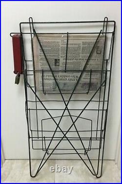 Vintage Newspaper Machine Stand Box Metal Wire Green Chicago Coin Double Rack